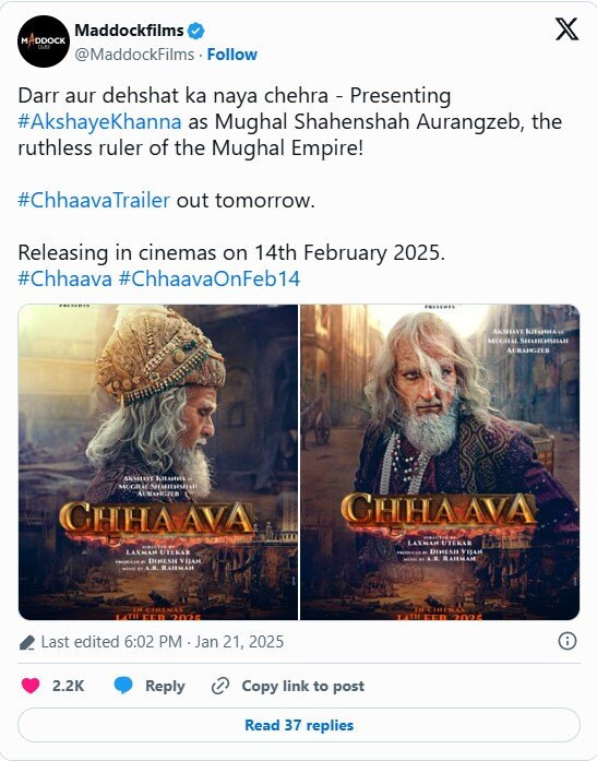 Akshaye Khanna as Aurangzeb in 'Chhava'